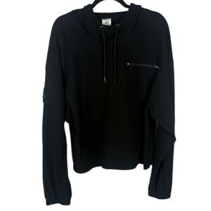 CAbi Black Quantum Hooded Cropped Pullover Sweatshirt Size XL